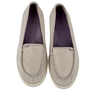 Reef Women's Slip On Shoes Salty Island 7 Tan/Cream Mini Stripes Flats Casual